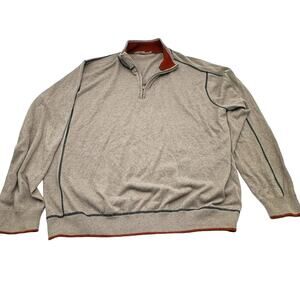 RAFFI Mens XXL 2XL Cashmere Cotton Wool Pullover Sweater Tan Gray Orange 1/4 zip